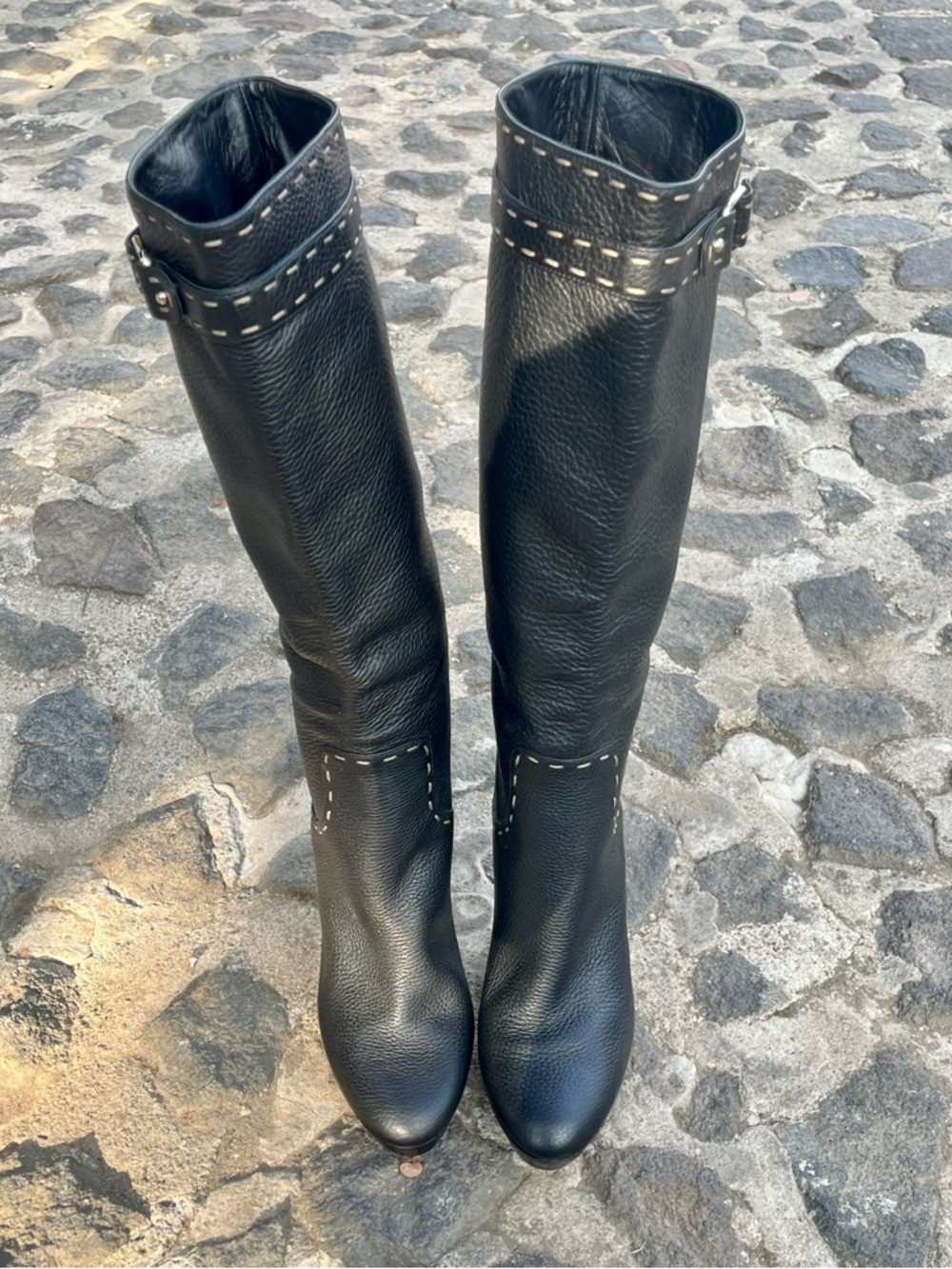NEW! Fendi Selleria Whipstitch Grained Leather Knee-High Stiletto Boots - Picture 6 of 9